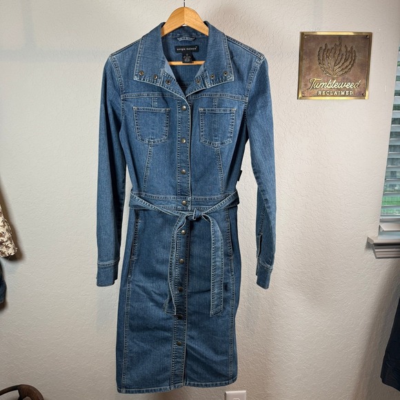 Sergio Valente Mens Denim Long Sleeve Button Front Belted Shirt Dress Blue M - Picture 3 of 10